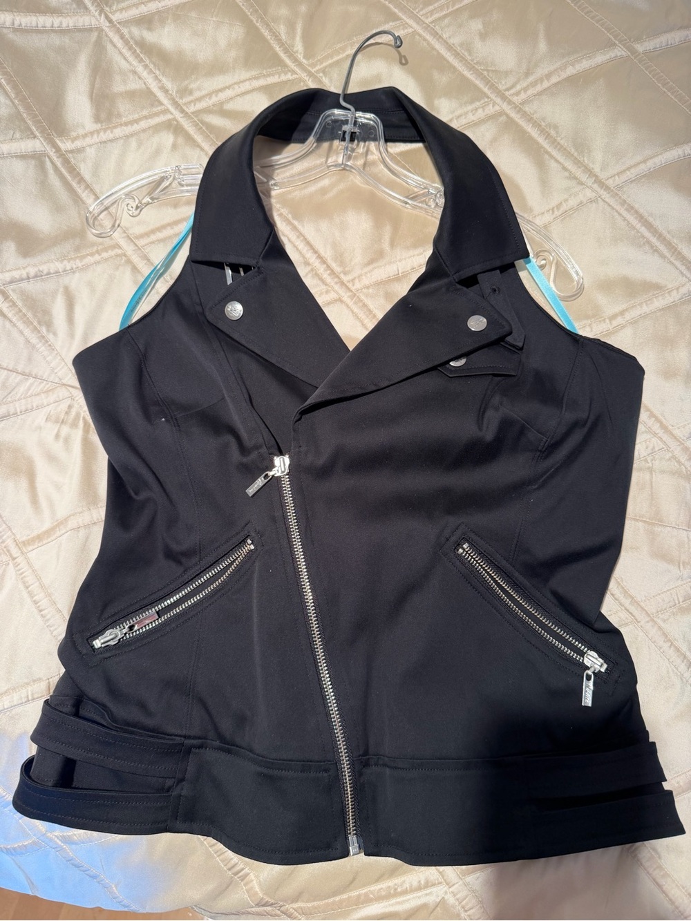 Marciano Black Sleeveless Zip-Front Vest with Silver Hardware